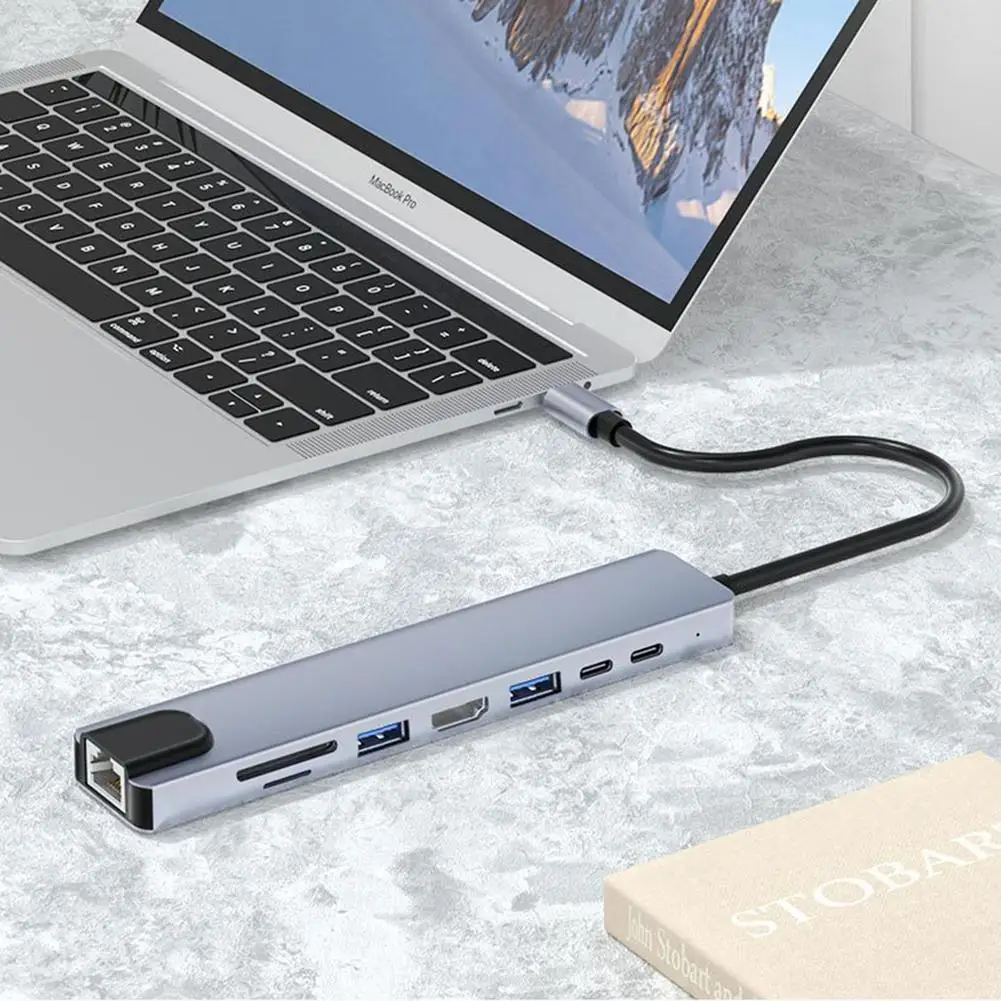 8 في 1 USB C Hub مع 4K HD MI-متوافق مع حجم صغير USB C قفص الاتهام محول إيثرنت لمعظم أجهزة USB نوع C