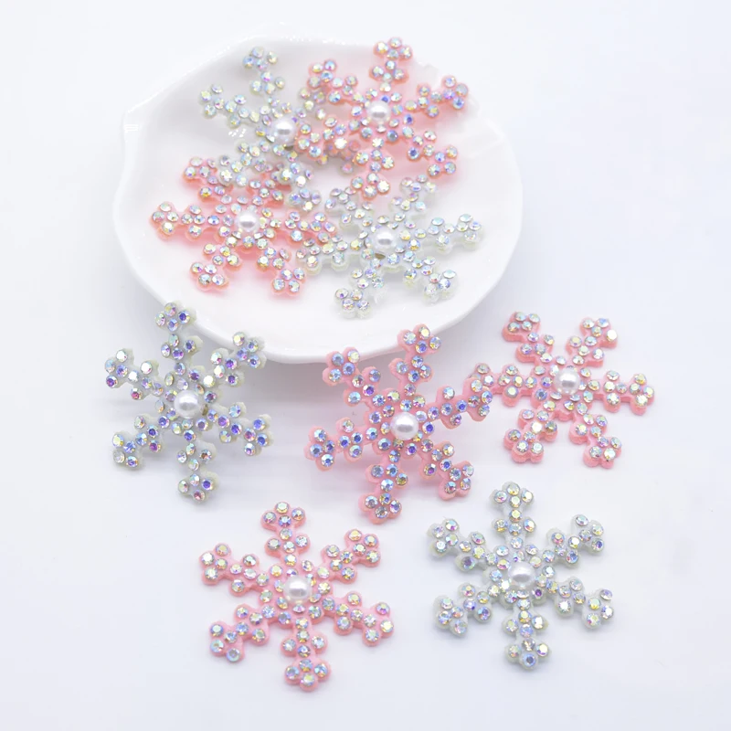 10Pcs 35mm Rhinestone Snowflakes Applique for DIY Christmas Clothes Hat Shoes Patches Headwear Hair Clip Bow Decor Accessories