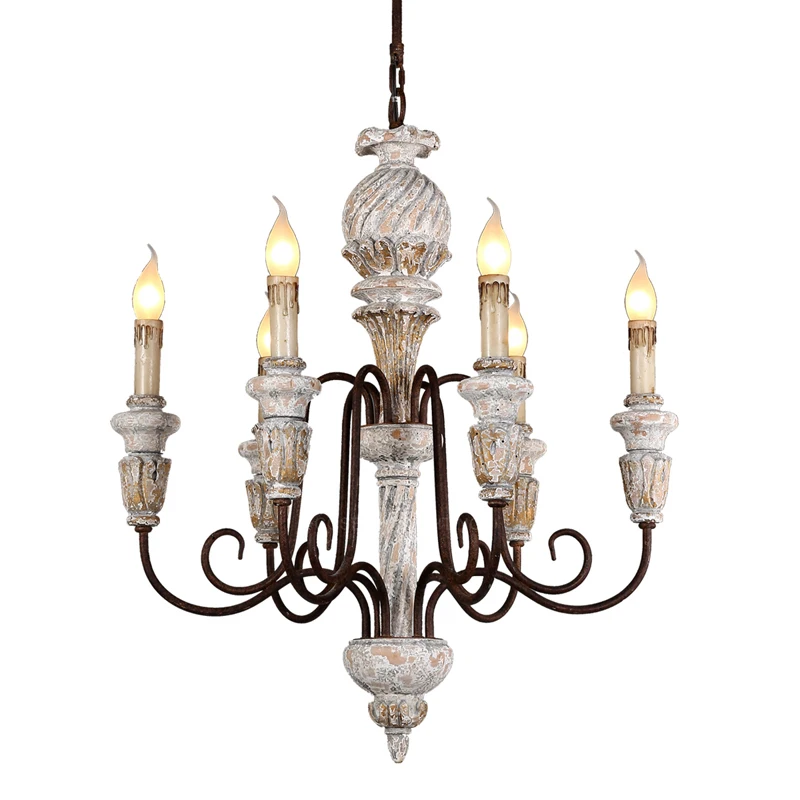 Vintage rustic chandelier antique white wooden lighting french elegant drop chandeliers in babay/dining room bedroom living room
