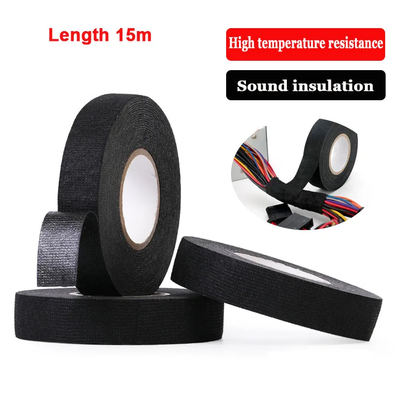 New Adhesive Cloth Tape For Cable Harness Wiring Loom Width 9 / 15/ 19/ 25/ 32 mm Length15M Car Velvet Wiring Harness Tape