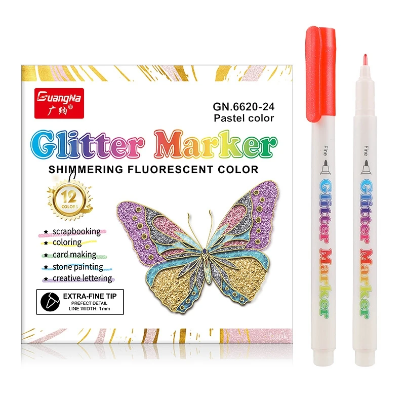 12/24สีอะคริลิค Glitter Markers ปากกาสีสำหรับจิตรกรรม Scrapbooking DIY Craft อุปกรณ์ศิลปะ,การ์ด,สี