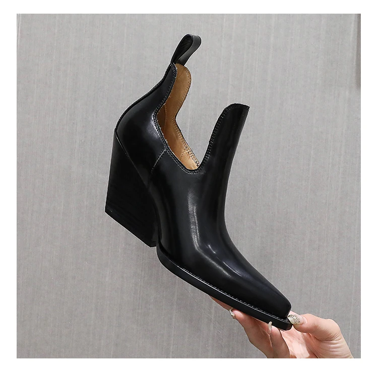 New Sexy Pointed Toe Autumn Shoes Slip On Fashion Women Footwear Dress Shoes For Girls Chunky Heel Ankle Boots Short Boots Lady