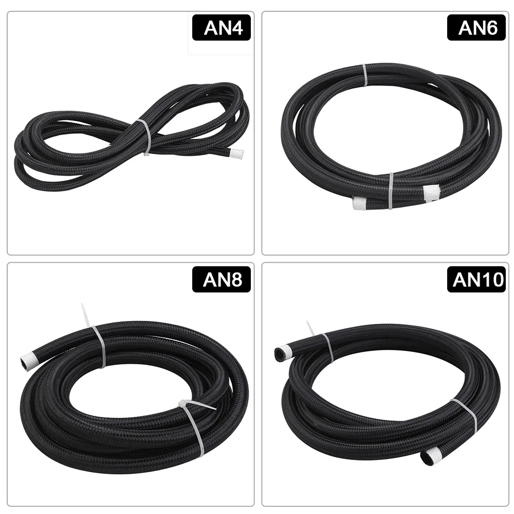 RASTP-3M AN8 AN10 Nylon Braided Stainless Steel Hose Line Racing Hose Fuel Line Car Oil Cooler Hose Pipe Black RS-HR016-3M