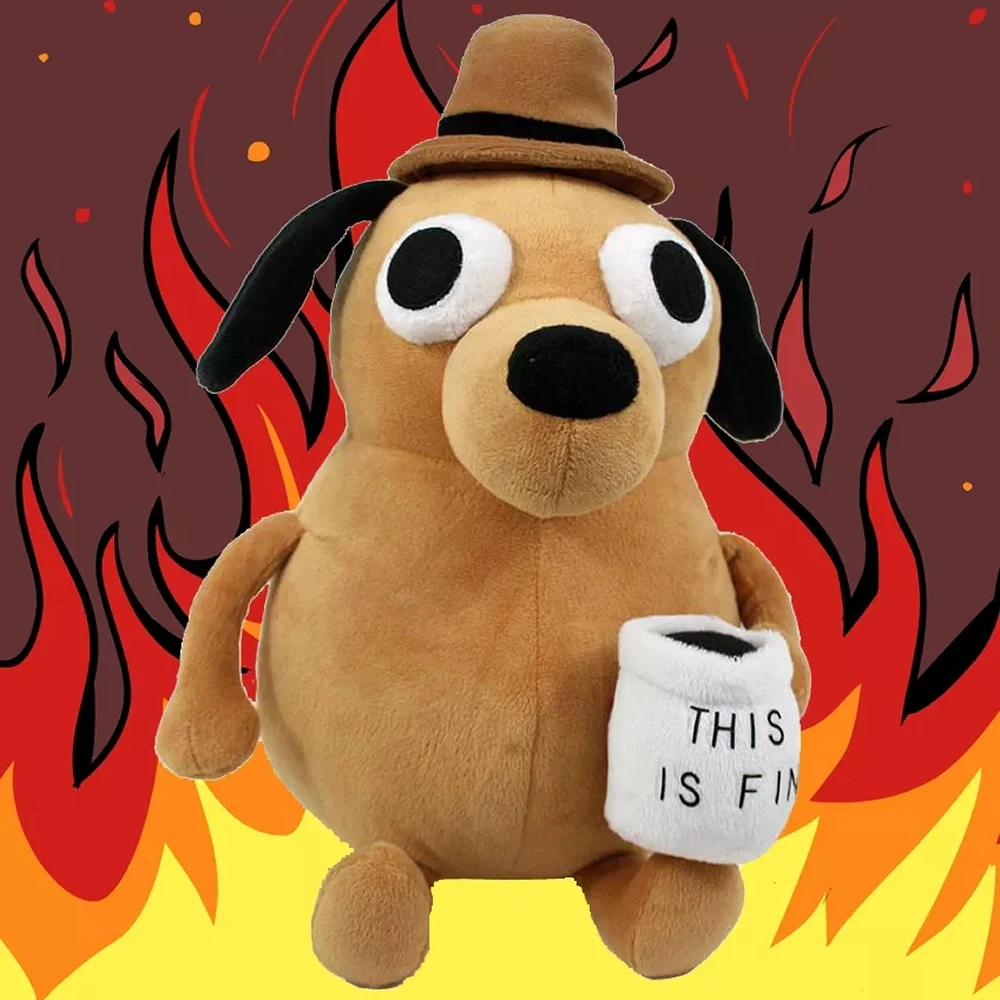 Hot 25cm This is Fine Meme Dog Plush Coffee Cup Stuffed Plush Toy