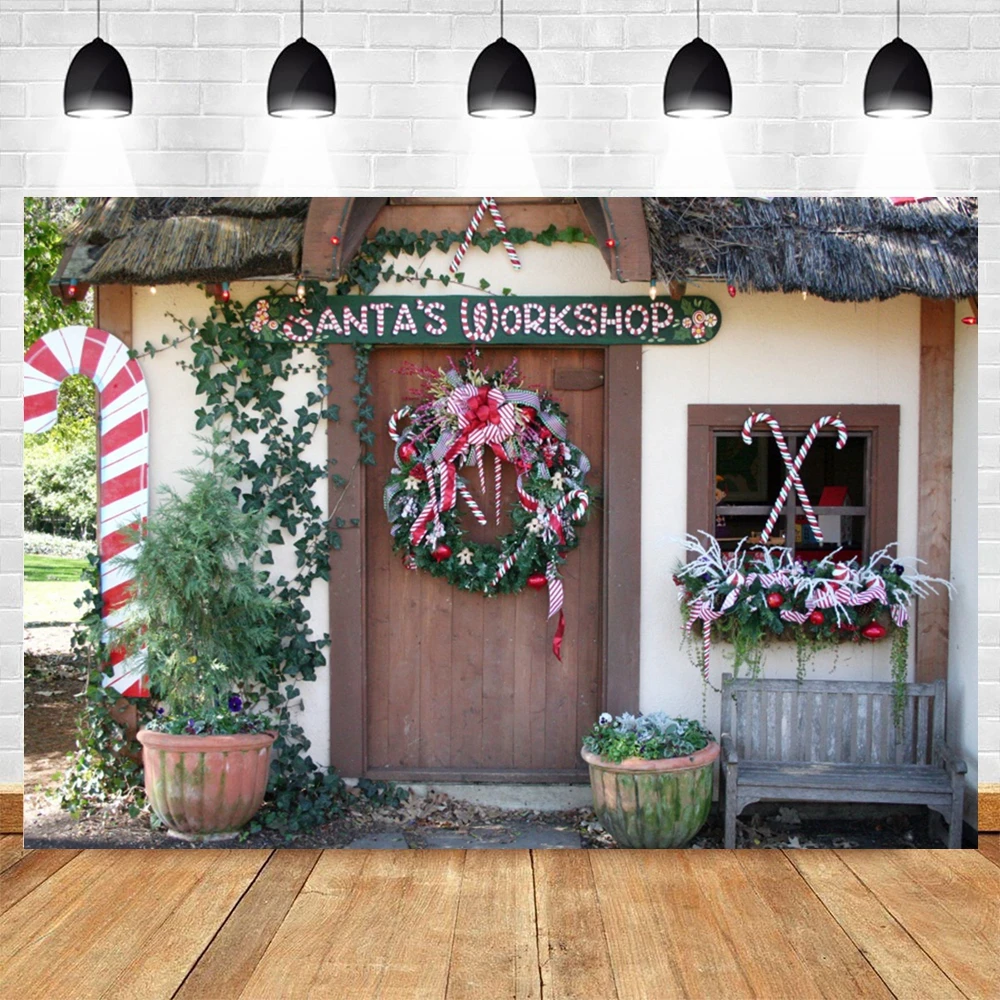 

Photo Backdrops Christmas Santas's workshop Doorway Photographic Background Photocall Photo Studio Decorations Prop