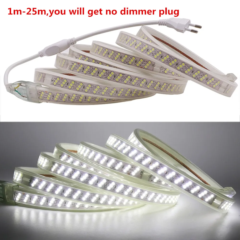 220V 2835 LED Strip Three Row 276 LEDs/m Waterproof Flexible Tape LED Light Lamp Kitchen Decoration With EU Plug 3000K 6000K