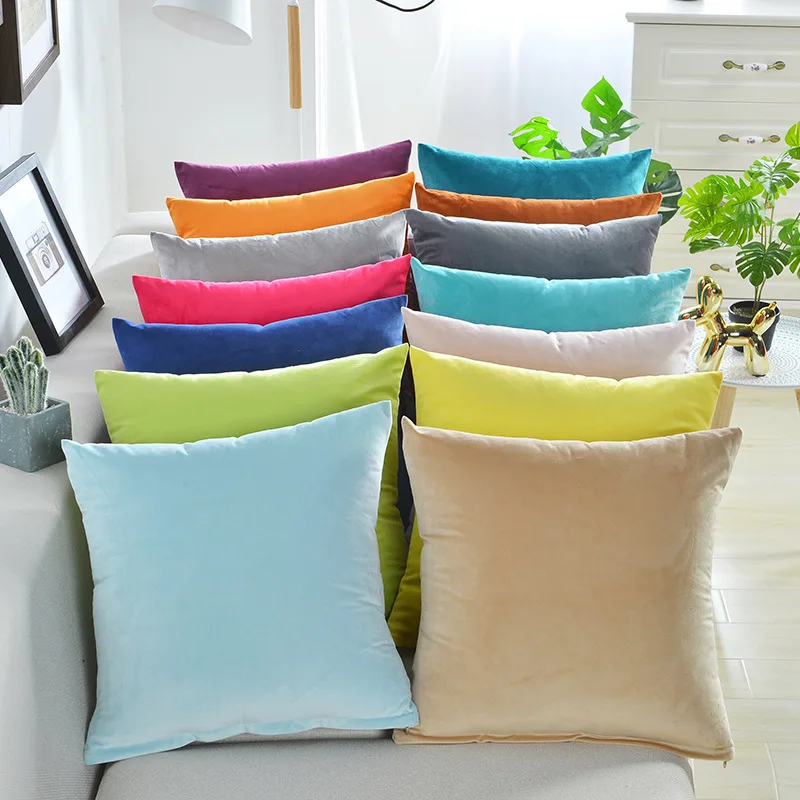 Velvet Cushion Cover Solid Color  Pillow Cover Pillowcase Blue Khaki Pink White Black Home Decorative Sofa Throw Pillows Cover