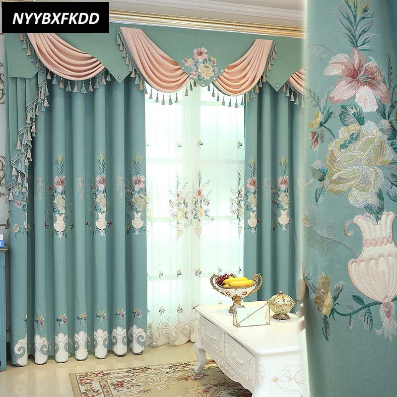 European Style Living Room Embroidered Curtains Bedroom Dining Luxury Villa Guest Curtains Embroidered Exquisite Curtains