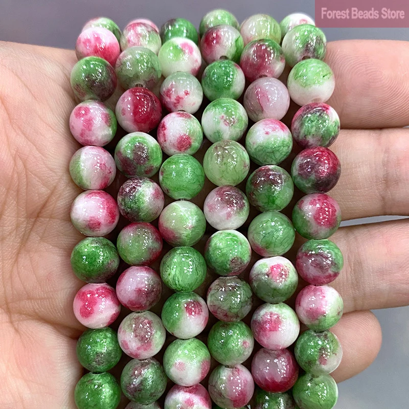 6/8/10/12mm Natural Light Green Red Persian Jades Round Spacer Beads for DIY Jewelry Making Accessories Necklace Bracelet 15''