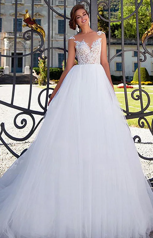 Robe de mariée de princesse à col rond, en dentelle, ligne a, en Tulle, sans manches, dos nu, sur mesure, 2020