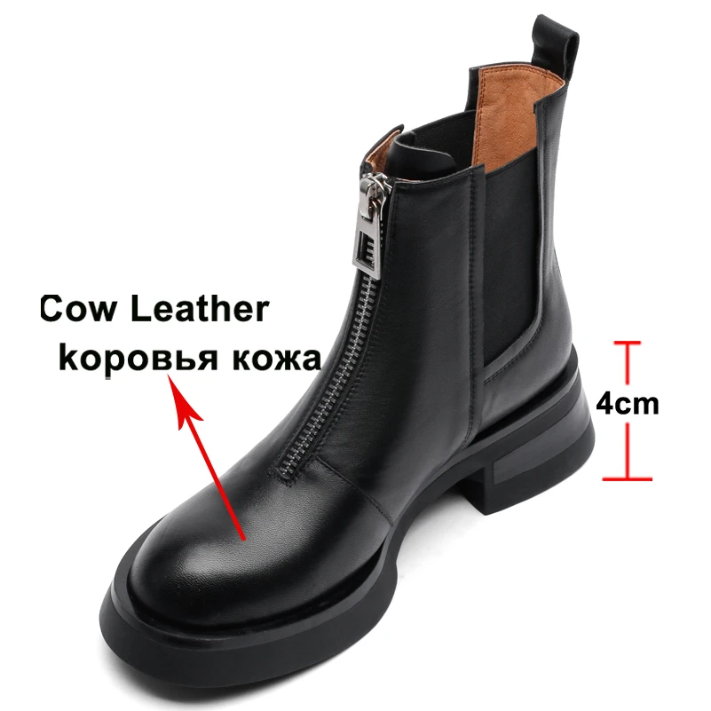 Meotina kobiety prawdziwej skóry kostki Chelsea Boots platformy grube średni obcas zamek krótkie buty okrągłe Toe buty damskie jesienno-zimowa