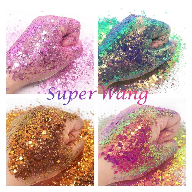 1KG New Wholesale Colorful  Hexagon Changing Color Eye Face Crafts Nail Art Chameleon Sequins Shift Fall Glitter Chunky Powder