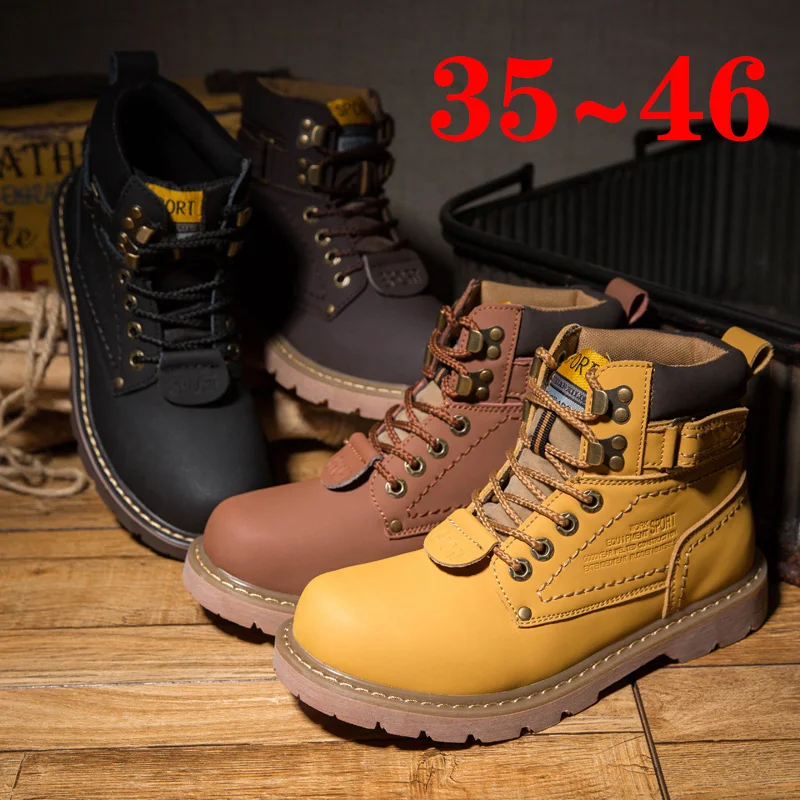 Genuine Leather Men\'s Winter Spring Ankle Treking Military Snow Yellow Tactical Boots Outdoor Footwear for Women Men Work Shoes