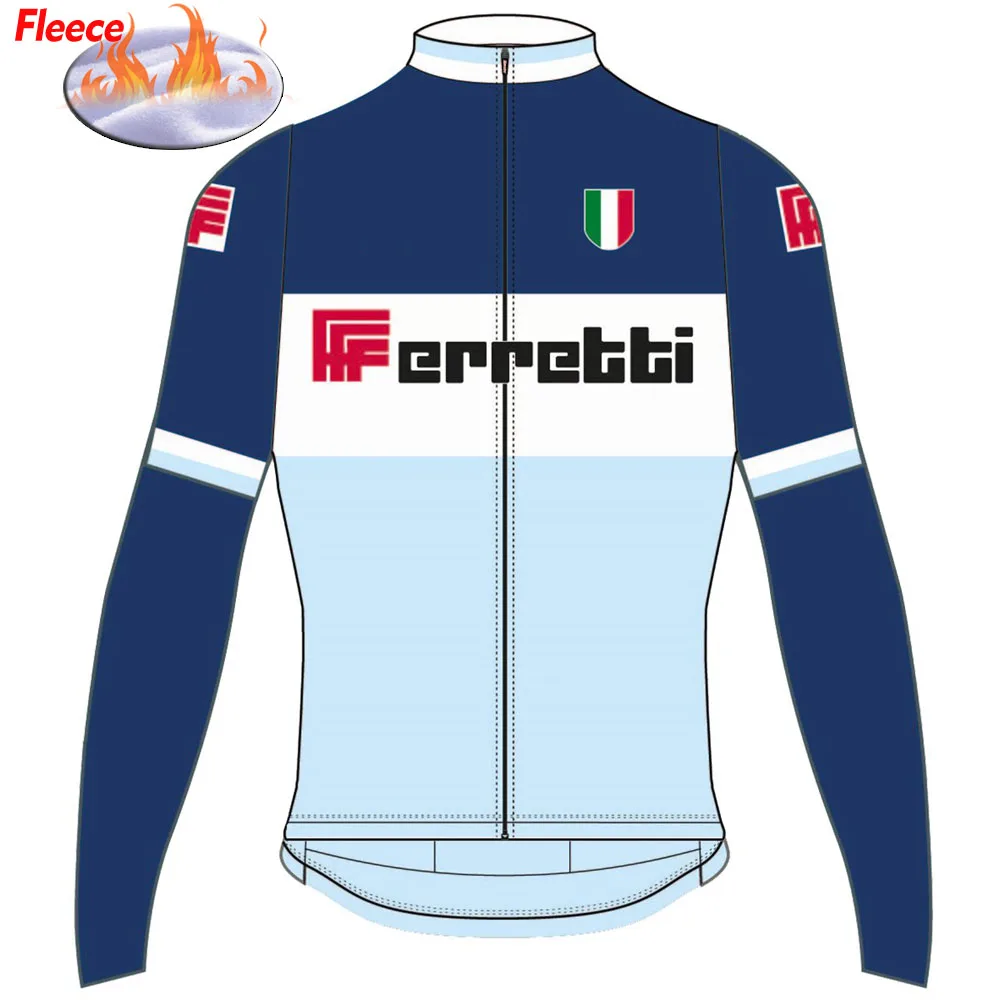 

NEW Winter Fleece Cycling Jersey FERRETTI Retro Bike Clothing Road/MTB Bicycle Wear Shirts Long Sleeve Thin FULL ZIP