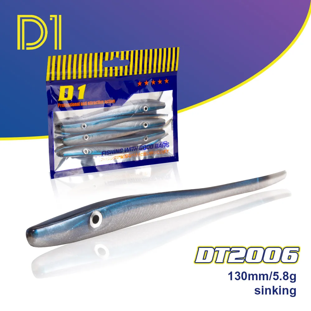 D1 Shad Eel Crazy Slug Fishing Baits 130mm 5.8g Silicone Worms Soft Lure 2021 Sea Swimbait for Trout Bass DT2006