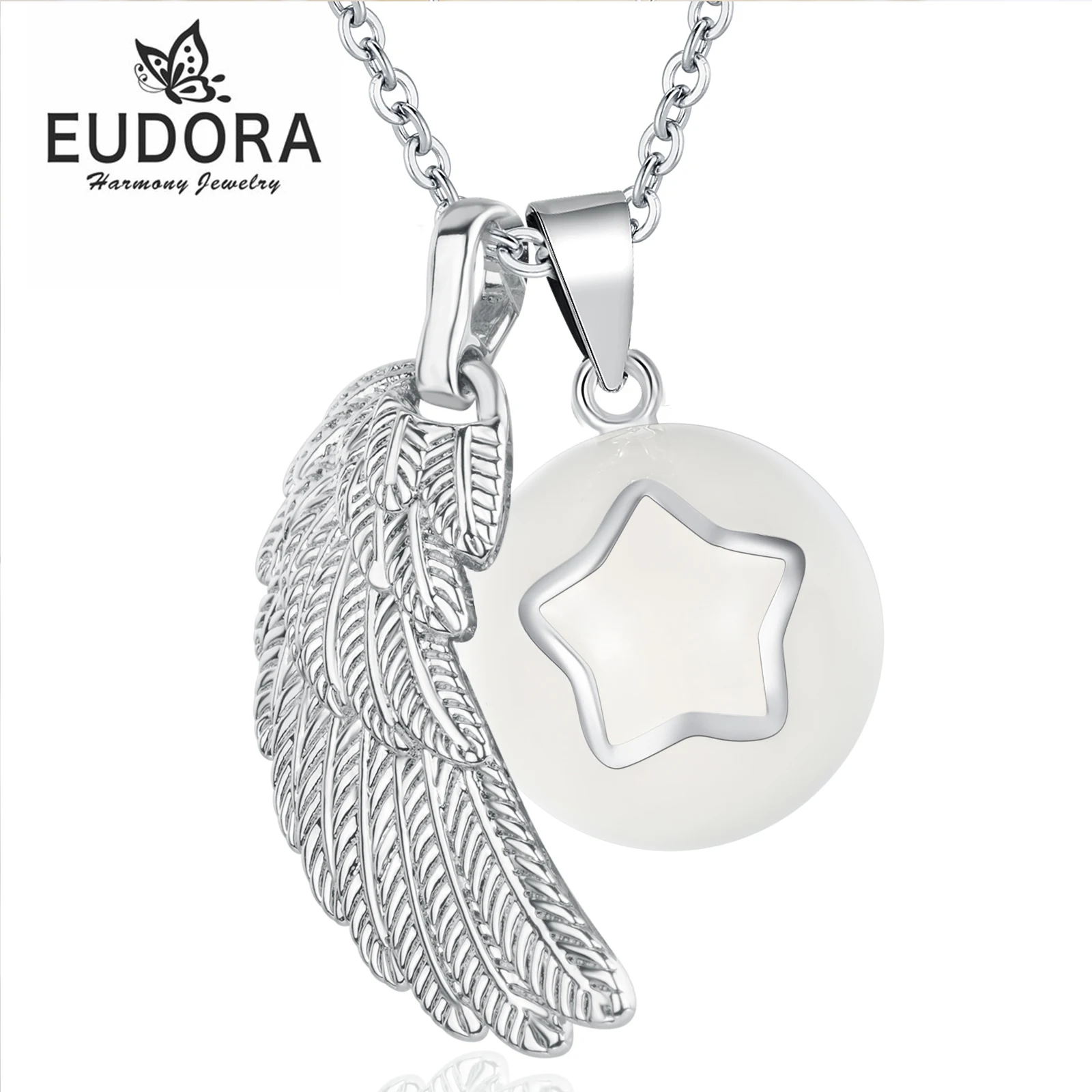 Eudora 20mm Star Wing Angel Caller Necklace Pregnancy Chime Ball With 45in Chian Mexcian Bola Pendants Wishing Balls Jewelry