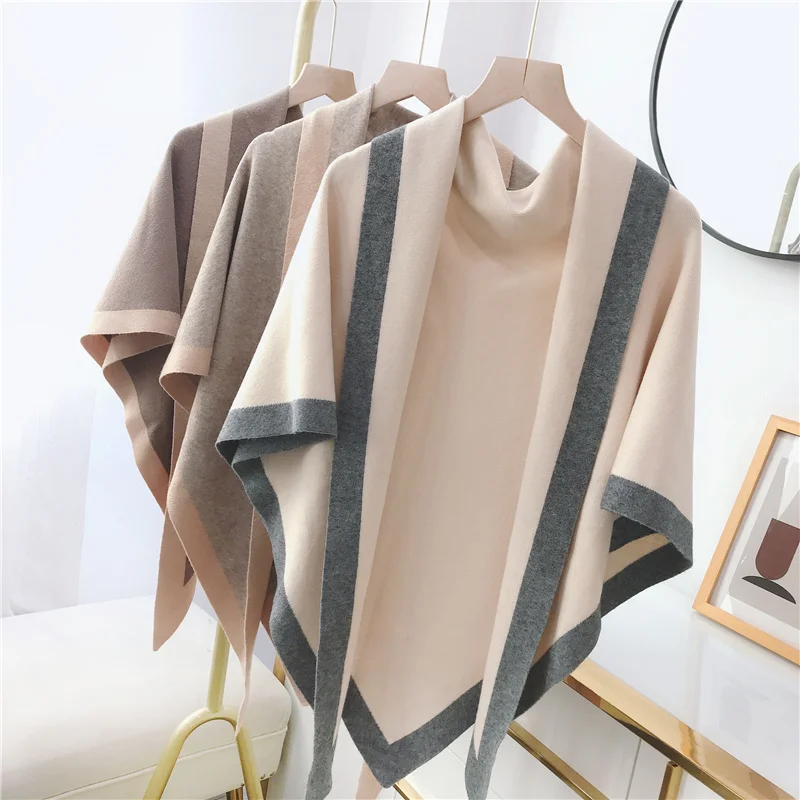 Châle tricoté triangulaire épaissi pour femmes, écharpe coréenne à double usage, chaud pour le cou, collection printemps et automne