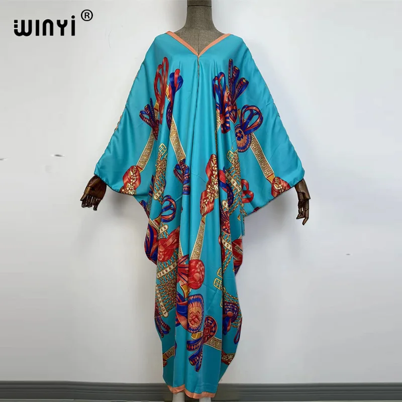 Sexy bech Europe christmas bathing suit fashion print WINYI Maxi women's robe femme Bikini Beach Swimsuit evening party dress