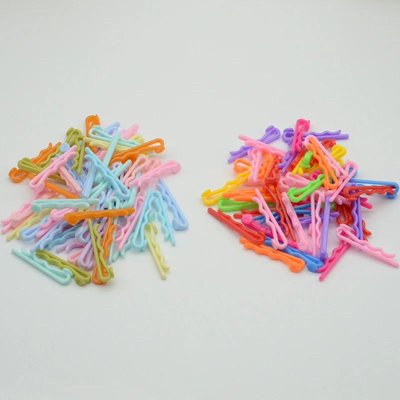 100PCS 4.5cm Colorful Waved Plastic Bobby Pins Clips with Pad for DIY Kids Hair Accessories Plain Hair Slides