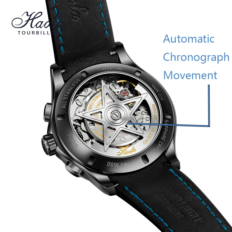 Haofa Automatic Chronograph Mechanical Mens Watch Sapphire Self Winding Watch for Men Luxury Pilot Fashion 1600