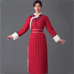 Mongolian Traditional Women's Silk Qipao long elegant oriental Dress Winter Cheongsam gown Asia ethnic costume