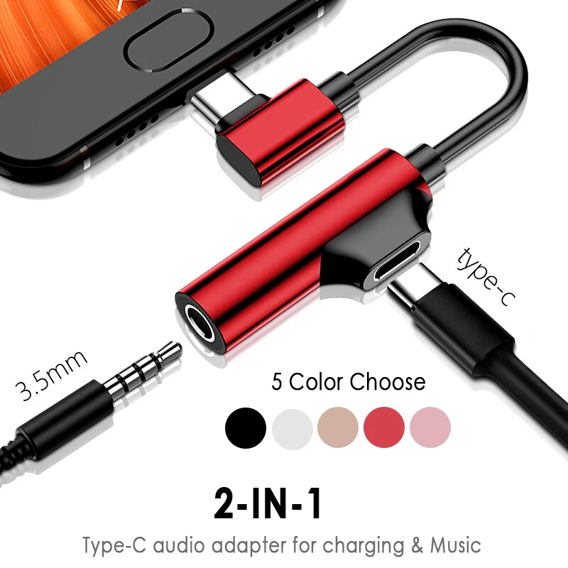 New 2 In 1 Type C To 3.5mm AUX Adapter USB C To 3.5 Plug Headphone Jack 3 5 Splitter Earphone Audio Convertor For Xiaomi