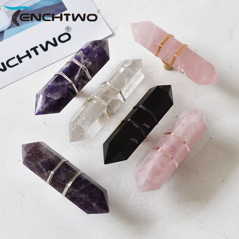 TENCHTWO Luxury Natural Reiki Crystal + Brass Knobs Cupboard Shoe Cabinet Dresser Door Drawer Pulls Furniture Hardware Handles