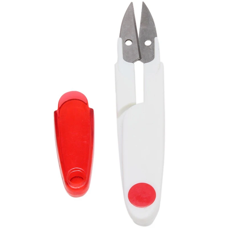 1Pcs Garen Shear Plastic Handvat Veiligheid Cover Naaien Schaar Draad Borduurwerk Cutter Draagbare Snijder Mini Lente U Vorm
