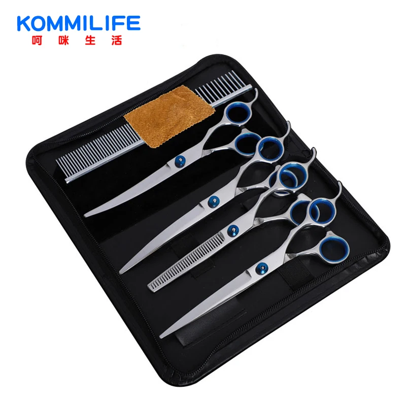 KOMMILIEF 7Inch Pet Dog Grooming Scissors Kit Stainless Steel Hairdressing Scissors Pet Cats Barber Set Cutting Scissor For Dogs