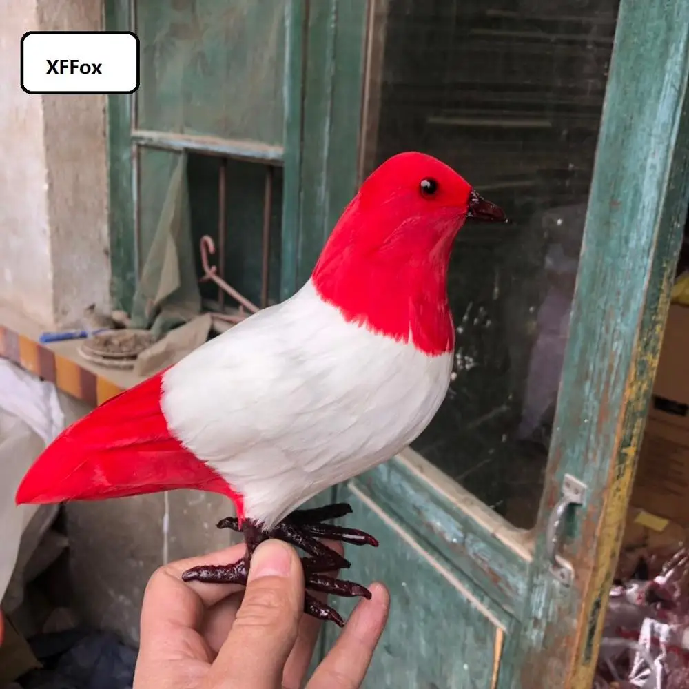Cute Red&White Pigeon Model Simulation Plastic & Feather Dove Bird Real Life Size Approx. 22x18cm Collectible XF2539
