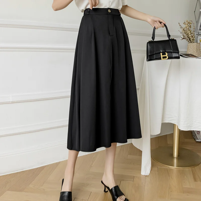 Skirts Women Elegant Minimalist Clissic All-match Empire Solid Feminine Temperament Leisure Trendy Summer 3 Colors A-line Faldas