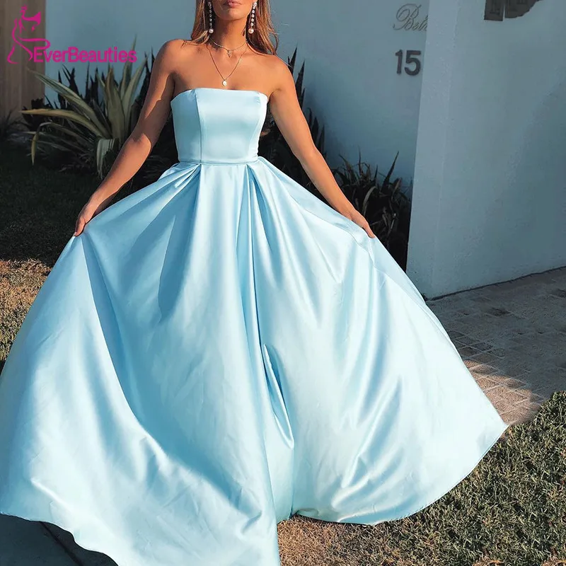 

Robe De Soiree A-Line Evening Dresses Long 2020 Sweetheart Vestido De Festa Satin Backless Abiye Gece Elbisesi