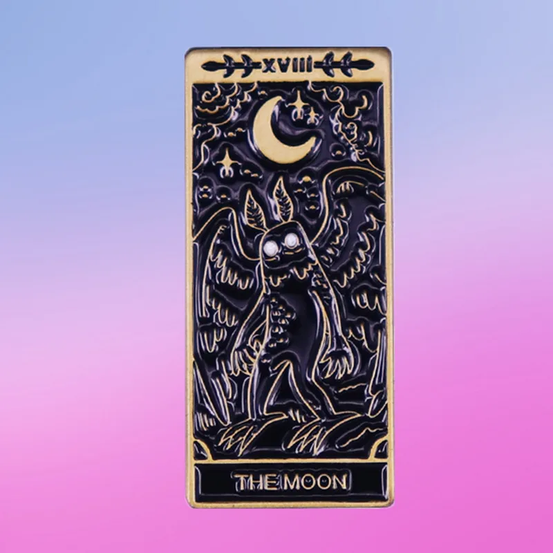 Cryptids Tarot cards Mothman Crescent Moon Mythical paranormal Creature Moth Enamel Pin Legendary Weird Point Pleasant brooch