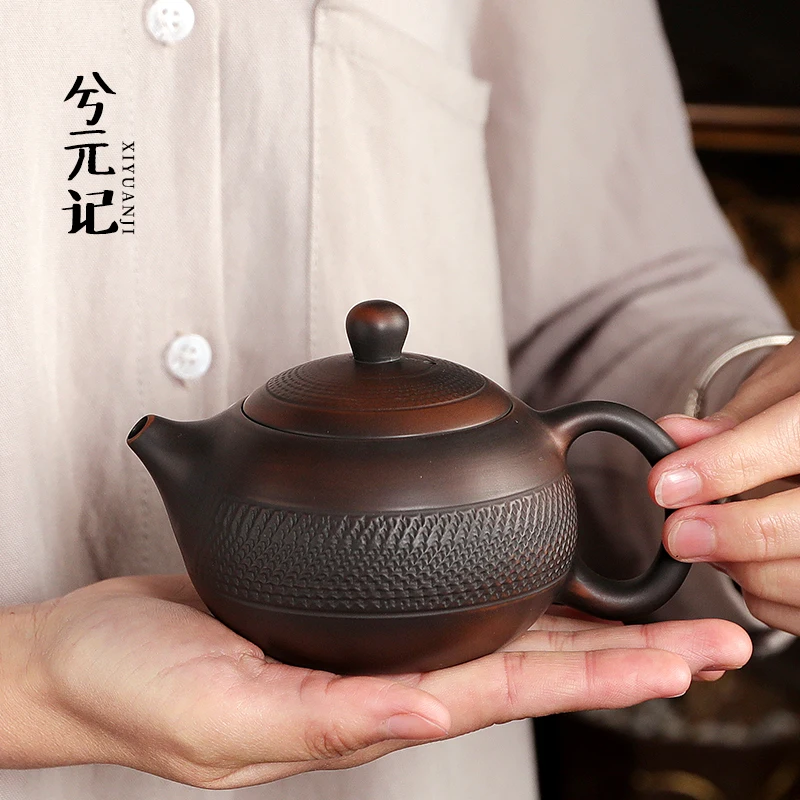 |Jianshui purple pottery teapot pure handmade ceramic single pot carving Tiao Dao Xishi small teapot set gift box