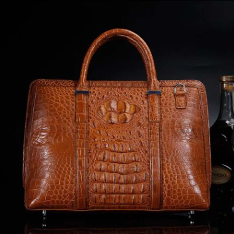 ourui  new  Real crocodile  men briefcase  brown  Genuine crocodile leather  handbag  package  male  Men hangbag