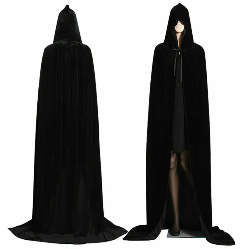 Adult Halloween Velvet Cloak Cape Hooded Medieval Costume Witch Wicca Vampire Halloween Costume Full Length Dress Coats 5 Colors