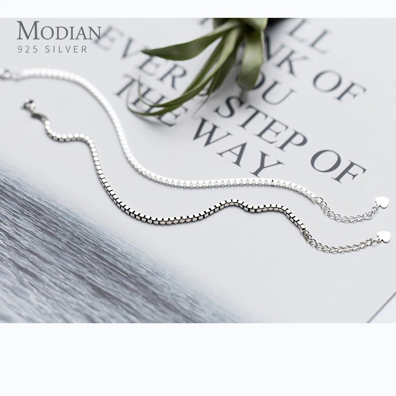 Modian Classic Design Real 925 Sterling Silver Fashion Box Chain Bracelet for Women Girl Adjustable Vintage Bangle Party Jewelry