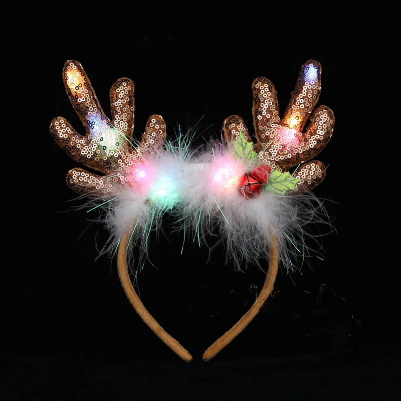 Light Sequin Feather Bell Luminous Glowing Reindeer Headbands with LED  Hairband for Party    Cosplay Birthday Wedding