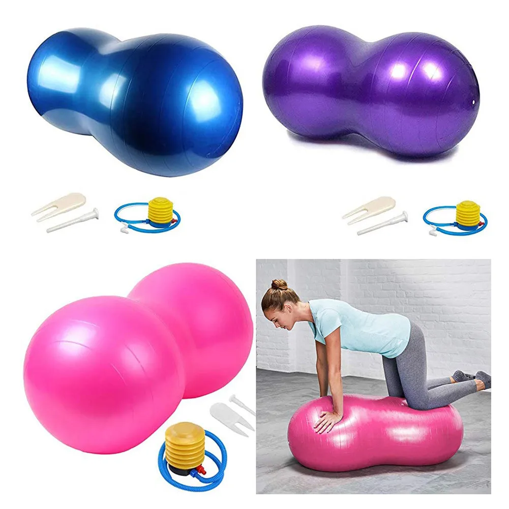 Pilates Yoga Ball Iatable Peanut Exercise Ball Blow Up Thick Balance Ball With Manual Pump For Yoga Fitness Physical Therapy