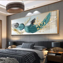 Modern Luxury Golden Feathers Gold Foil Deer Canvas Painting Wall Art Abstract Nordic Posters Prints for Living Room Decoration
