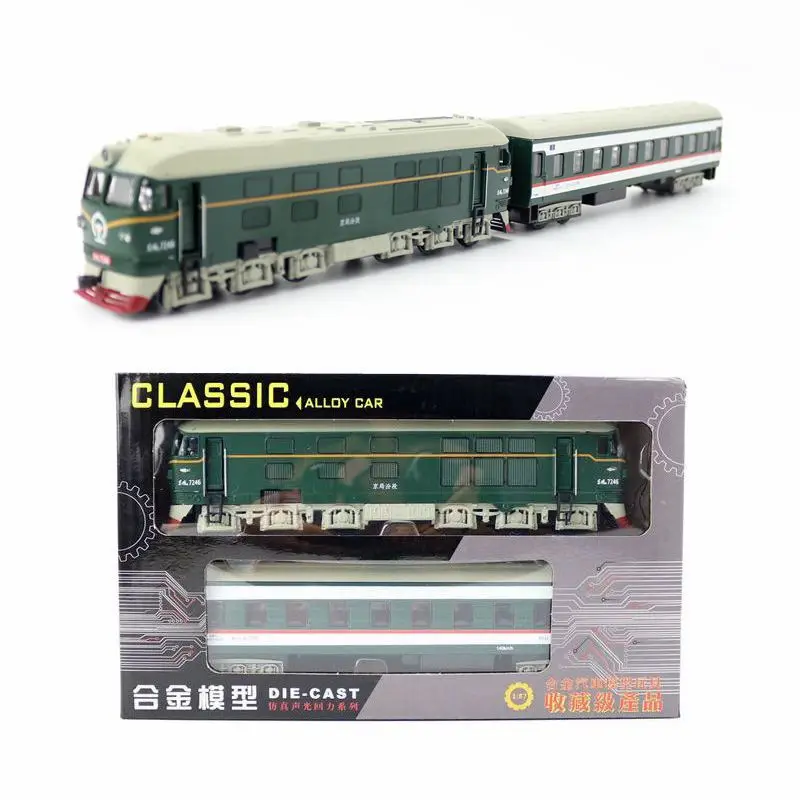 1/87 Extended Steam Alloy Train Diecast Locomotive Model Toy Vehicle Metal Casting Car Pull Back Sound Light Toys Kids Gifts