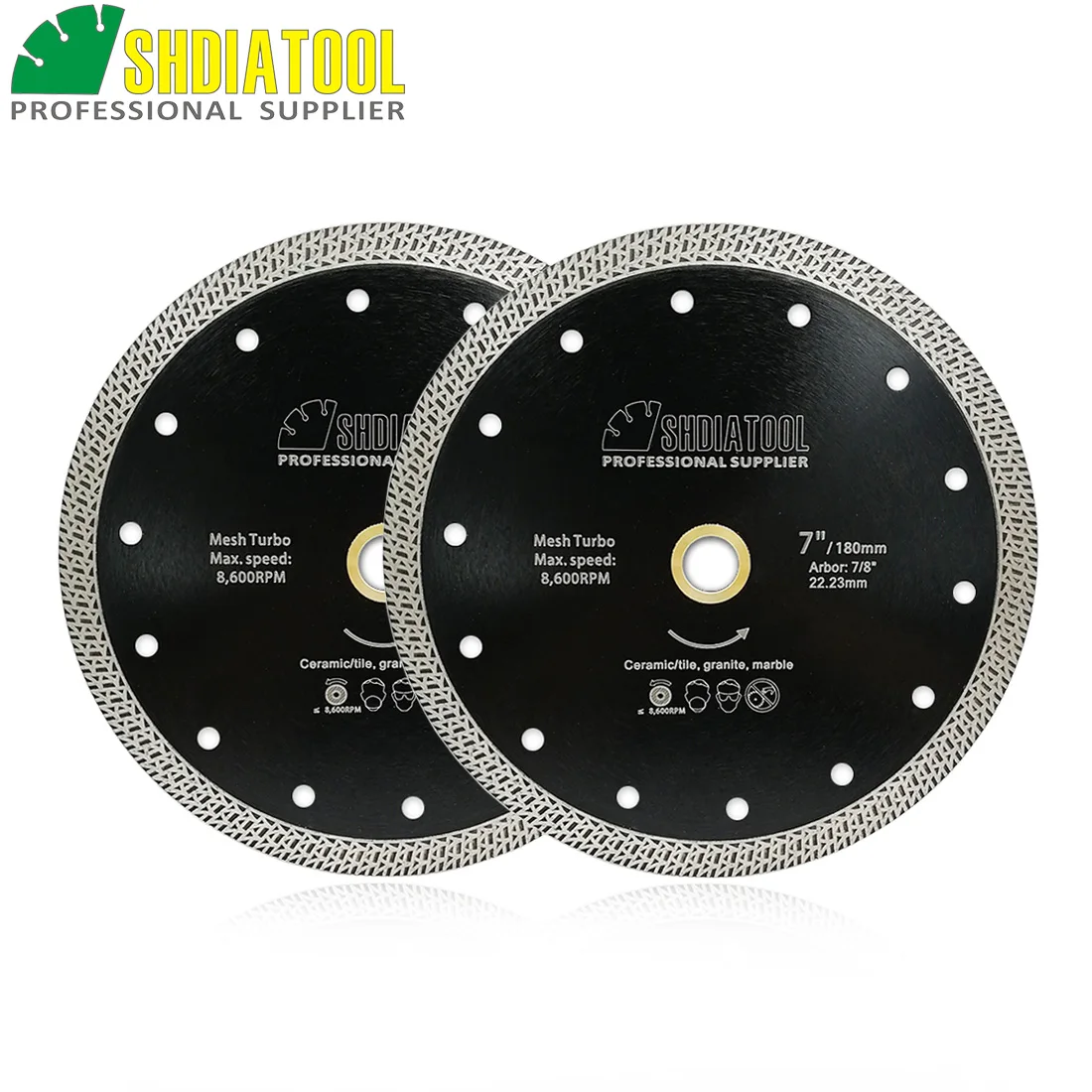 

SHDIATOOL 2pcs Dia 7" Hot pressed sintered Mesh Turbo Diamond Saw blade 180mm Dry or Wet Cutting Disc Diamond Wheel Tile Marble