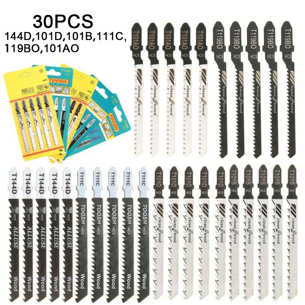 30PCS Jig Saw Blade Jigsaw Blades Set PVC Wood Plastic Assorted Blades Woodworking 144D 101D 101B 111C 119BO 101AO Saw Blade