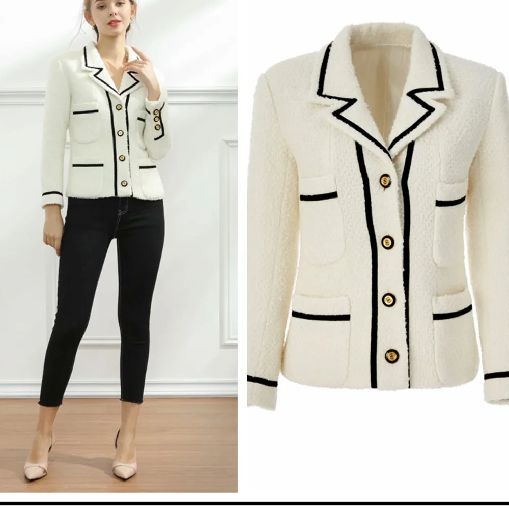 New High-quality Ladies Woolen Suit Collar Short Slim Fit Coat Elegant Women Tweed Small Top Jacket Blazer Stitch In A Pocket