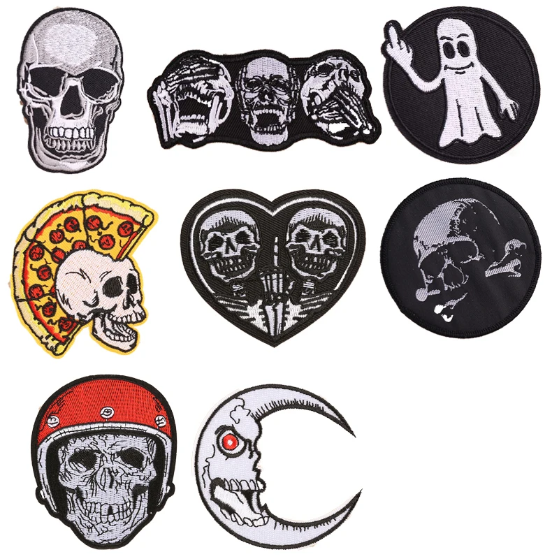 

Wholesale Bike Moon Skull Patches Embroidery Stripe on Clothes Iron on Punk Style Sticker Diy Appliques Garment Accessories