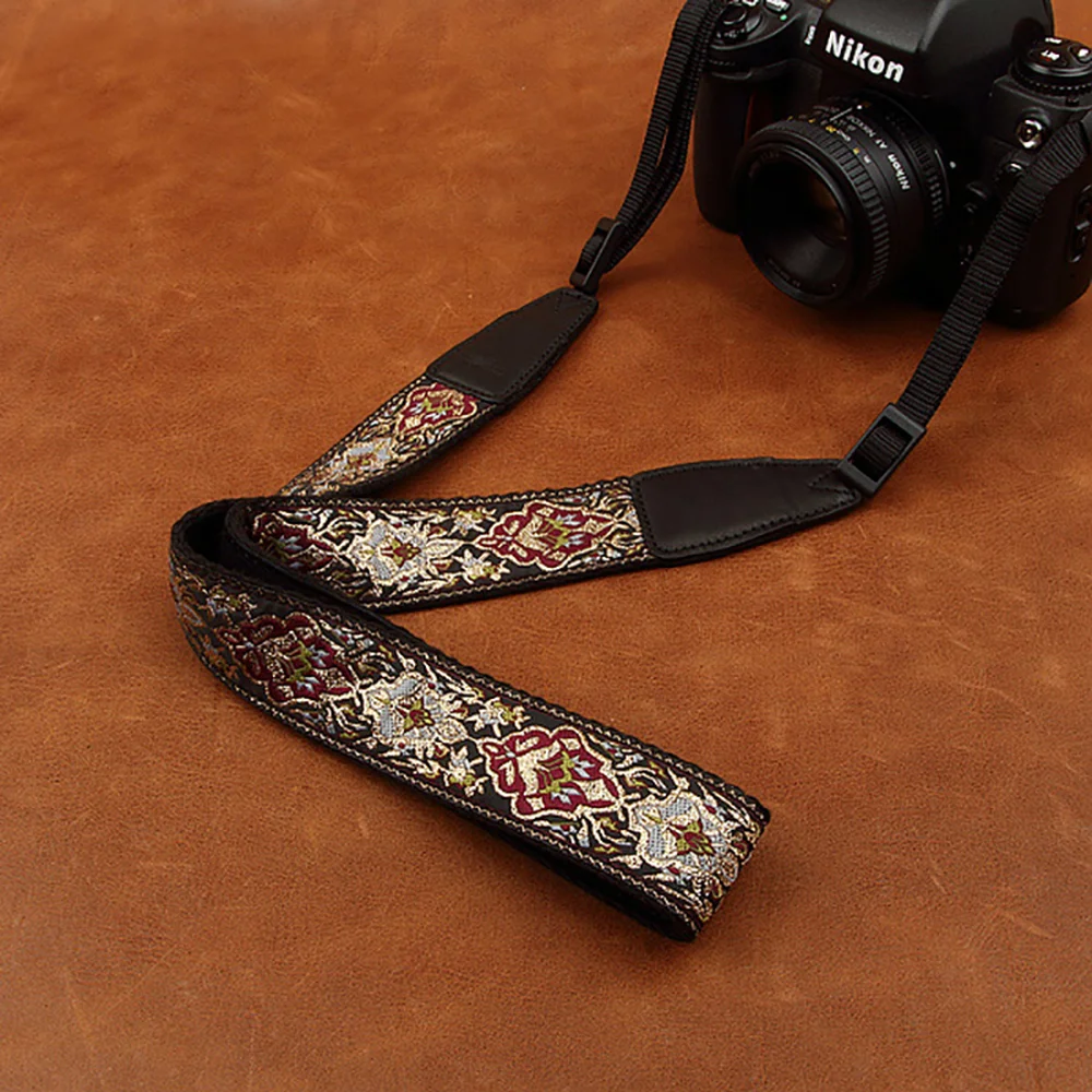 Cam-in 8411 embroidered camera strap soft cotton digital camera neck strap leather lanyard adjustable length