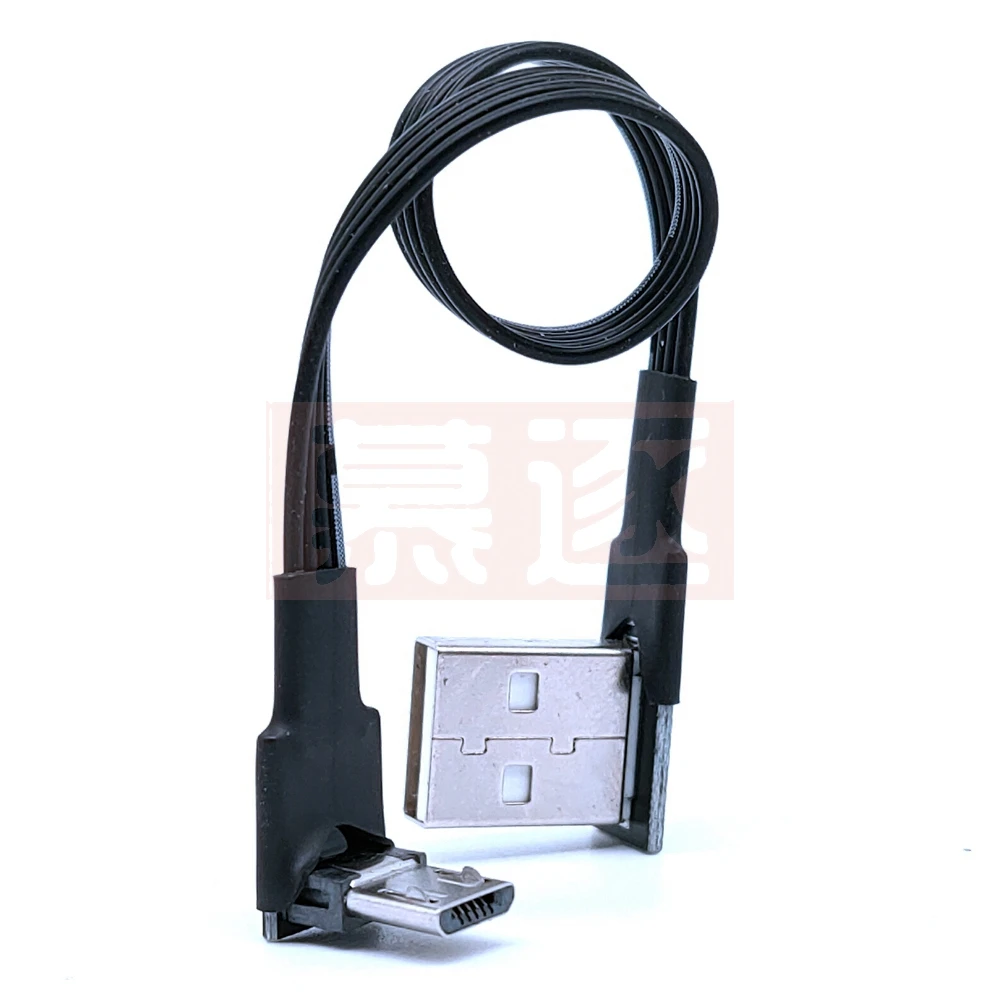 Línea de carga de datos Micro USB de codo plano, cable de datos universal USB izquierdo y derecho para teléfonos Android 5CM-100CM