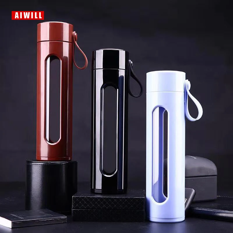 AIWILL Glass Water Bottle Portable double cup lid creative filter cup office cup men women heat vehicle 500ml