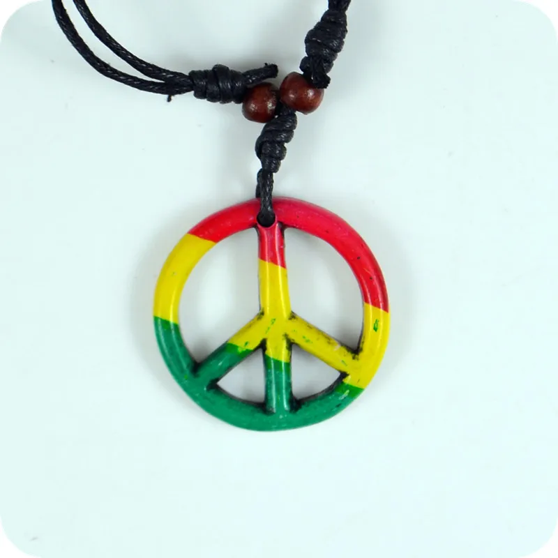 Red Yellow Green Peace Sign Resin Pendant Necklaces Jamaica Tafari Rastafarian Reggae Amulet Lucky Gift Cool Tribal Totem