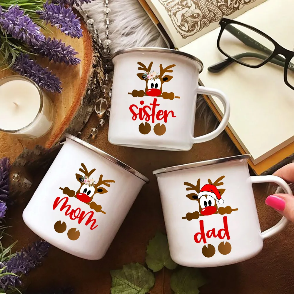 Christmas Deer Enamel Coffee Mugs Family Party Matching Juice Drink Beer Water Cups Mug Home Kitchen Drinkware Housewarming Gift